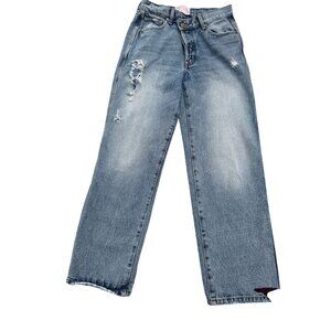 Revise Women's Distressed High-Waisted Straight-Leg Jeans Size 27 Medium Wash